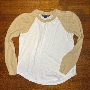 Veronica Beard Women's White and Tan Long Sleeve Top